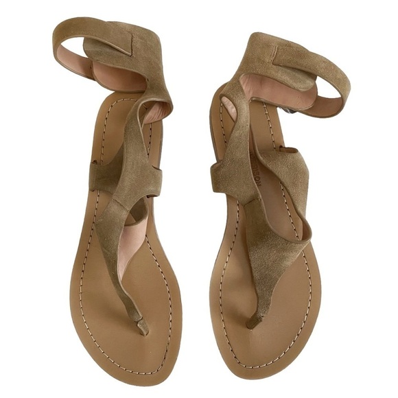 SIGERSON MORRISON BEIGE NEUTRAL SUEDE ANKLE BUCKLE FLIP FLOP SANDALS - 7 - Picture 2 of 6